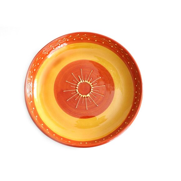 Vintage Vallauris Terre De France Round Stoneware Bowl 1950 Handmade Orange - Picture 1 of 6